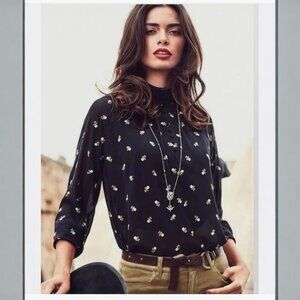 CAbi Black Sheer Floral Embroidered Blouse Size XL, Style 5338